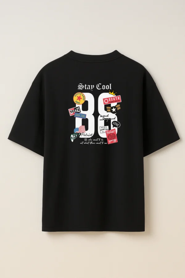 88 oversized t-shirt made from premium 240 GSM French Terry fabric, 52% cotton and 48% polyester blend, with bold graphic and relaxed fit