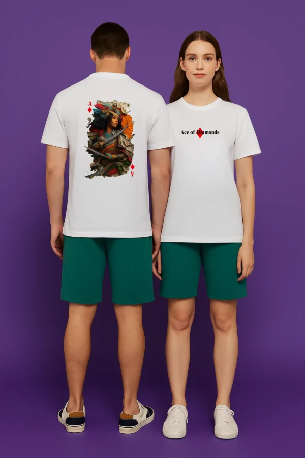 Ace of Diamond printed regular fit t-shirt made from soft 180 GSM single jersey cotton-poly blend fabric with breathable comfort and durable style