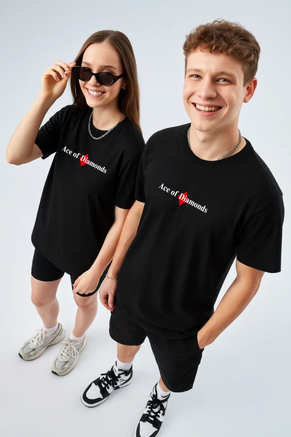 Ace of Diamond printed regular fit t-shirt made from soft 180 GSM single jersey cotton-poly blend fabric with breathable comfort and durable style