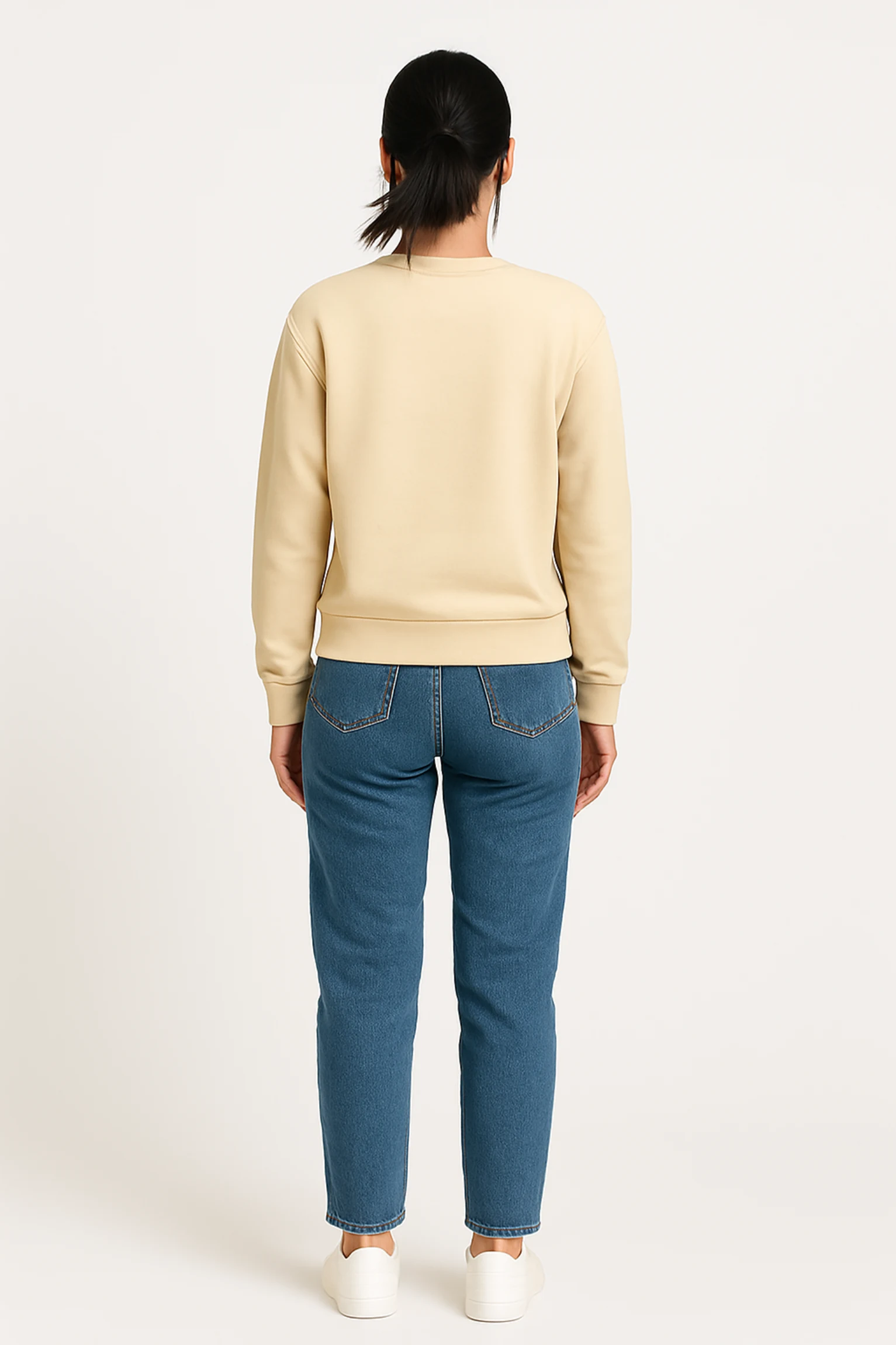 Beige sweatshirt made from premium poly-cotton fleece fabric with long sleeves, soft brushed interior, and classic regular fit