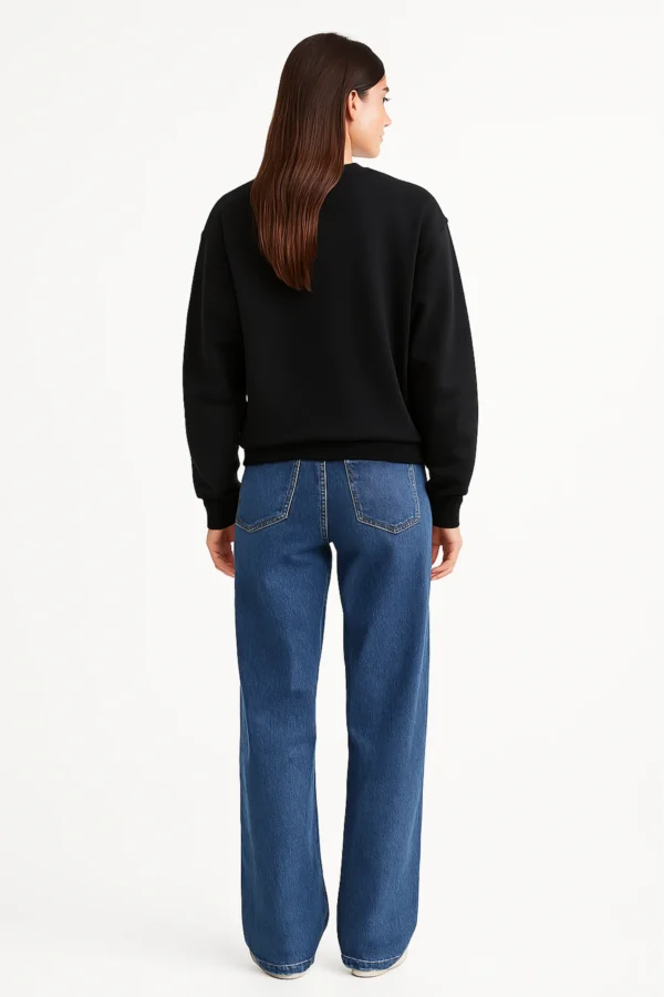 Black sweatshirt-style polo t-shirt crafted from premium cotton blend fabric with long sleeves, buttoned collar, and regular fit.