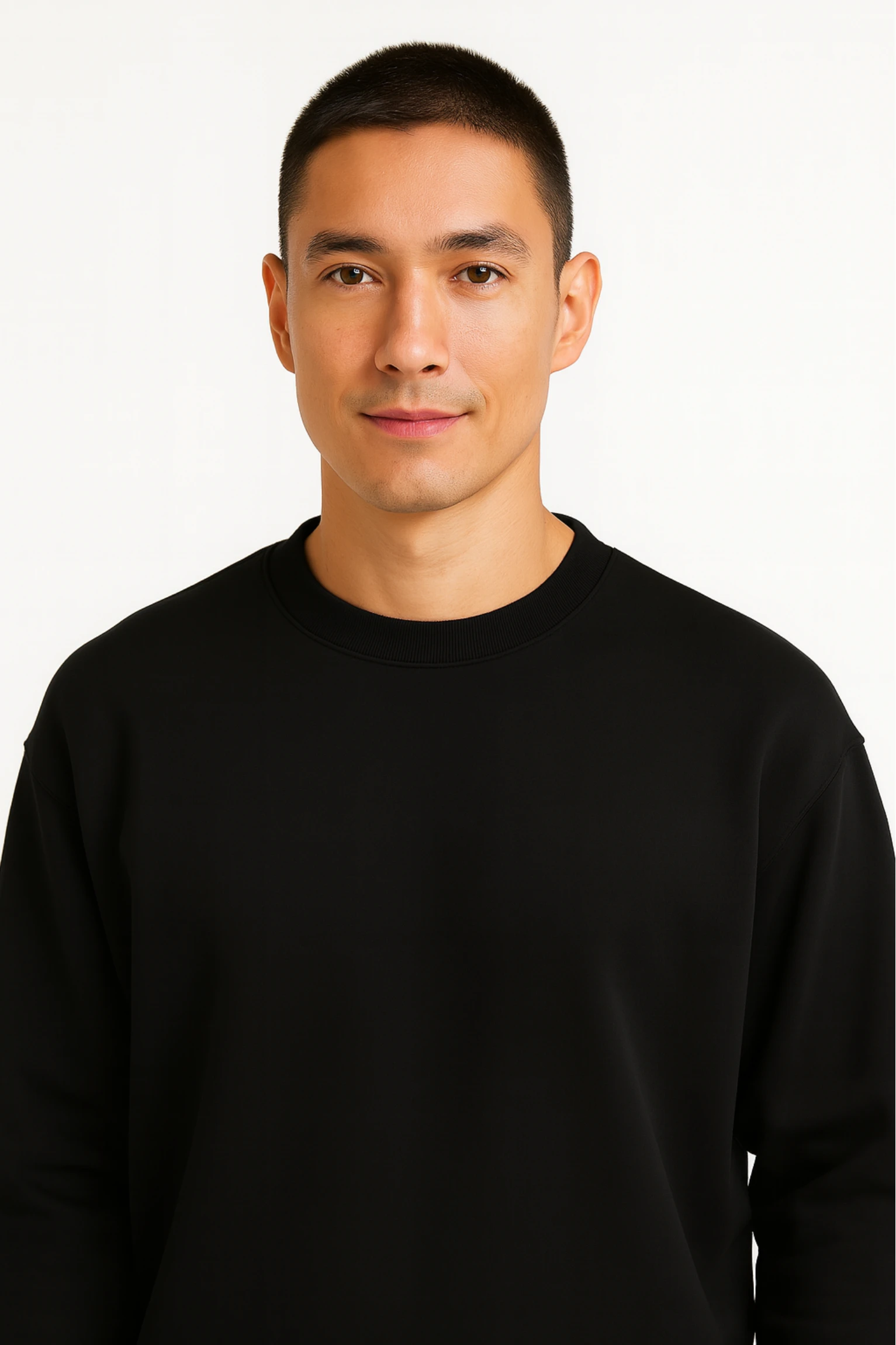 Black sweatshirt-style polo t-shirt crafted from premium cotton blend fabric with long sleeves, buttoned collar, and regular fit.