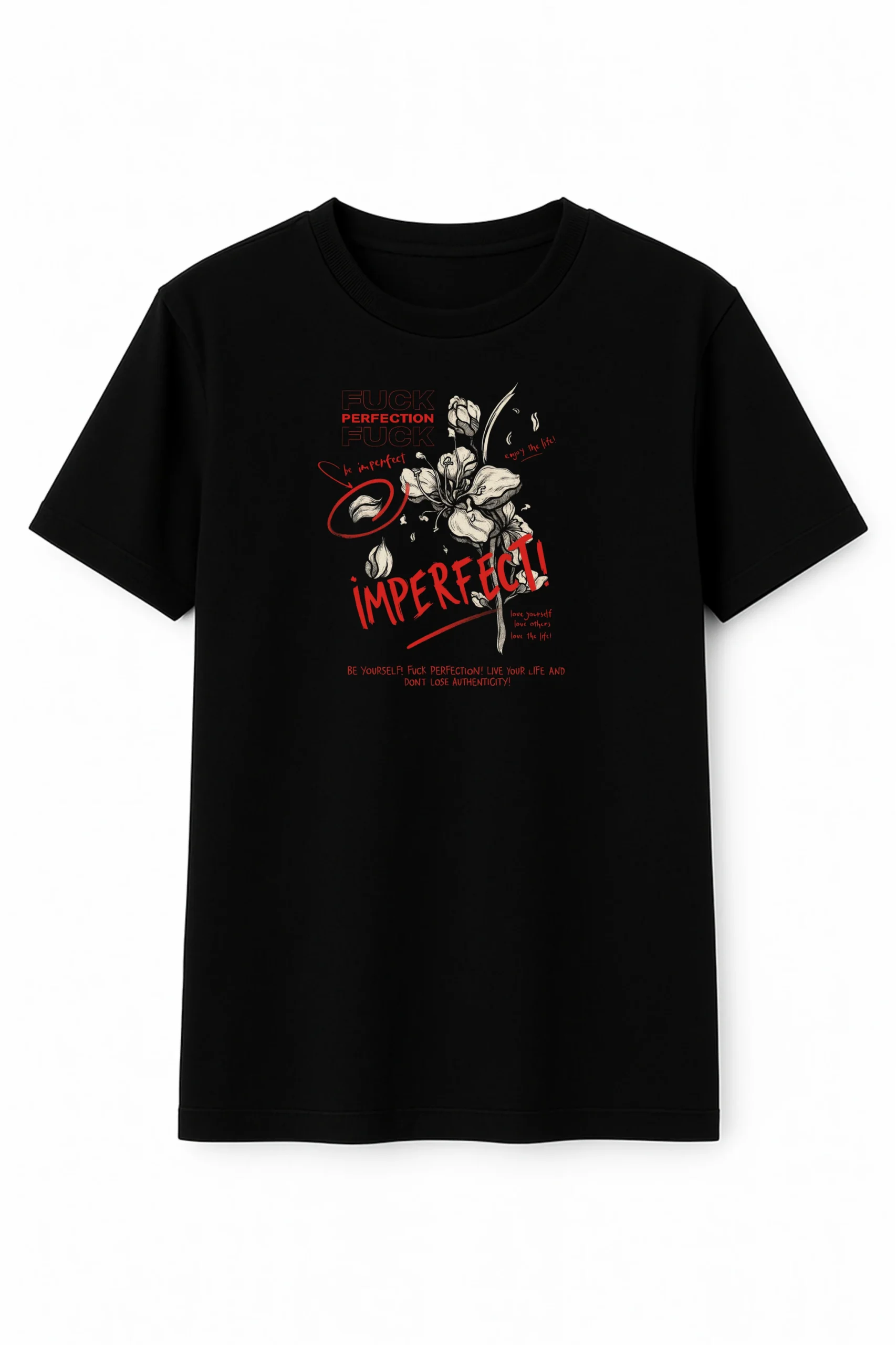 Imperfect printed regular fit t-shirt made from soft 180 GSM single jersey cotton-poly blend fabric with breathable comfort and durable everyday style.