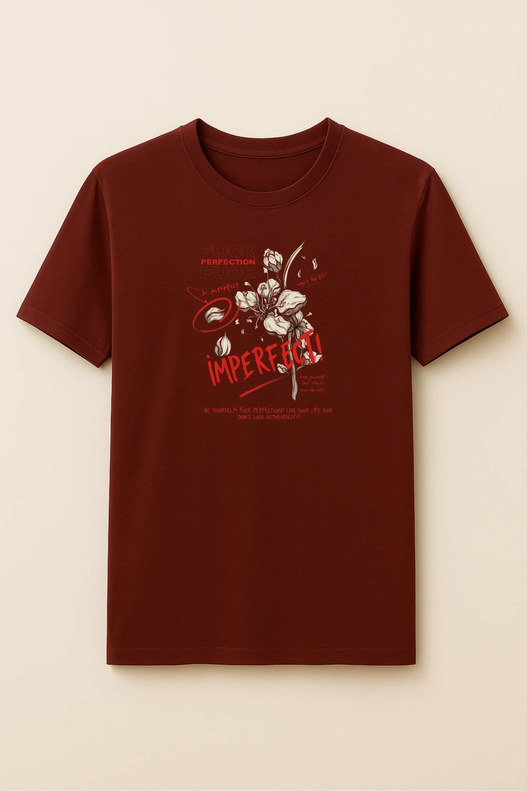 Imperfect printed regular fit t-shirt made from soft 180 GSM single jersey cotton-poly blend fabric with breathable comfort and durable everyday style.