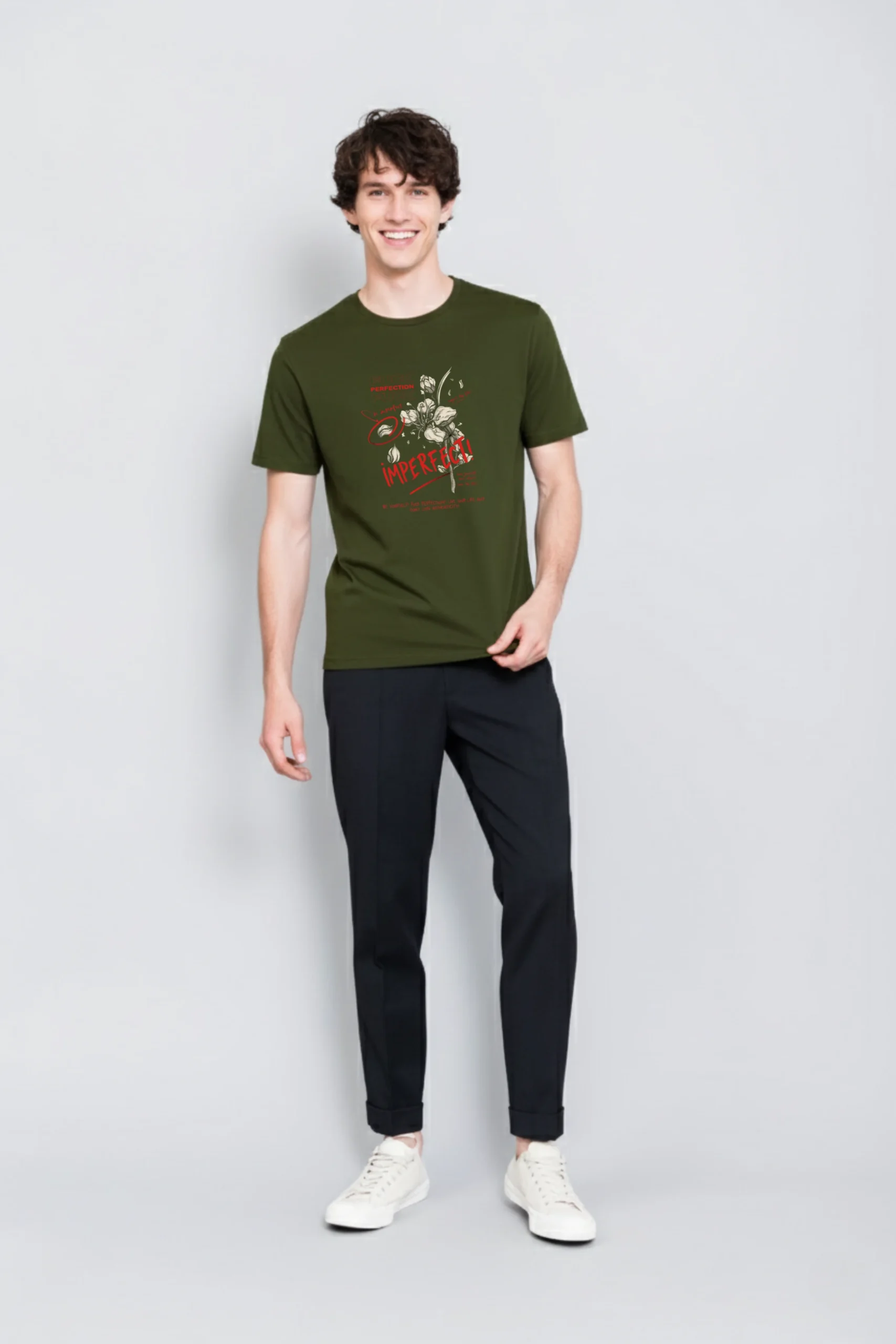 Imperfect printed regular fit t-shirt made from soft 180 GSM single jersey cotton-poly blend fabric with breathable comfort and durable everyday style.