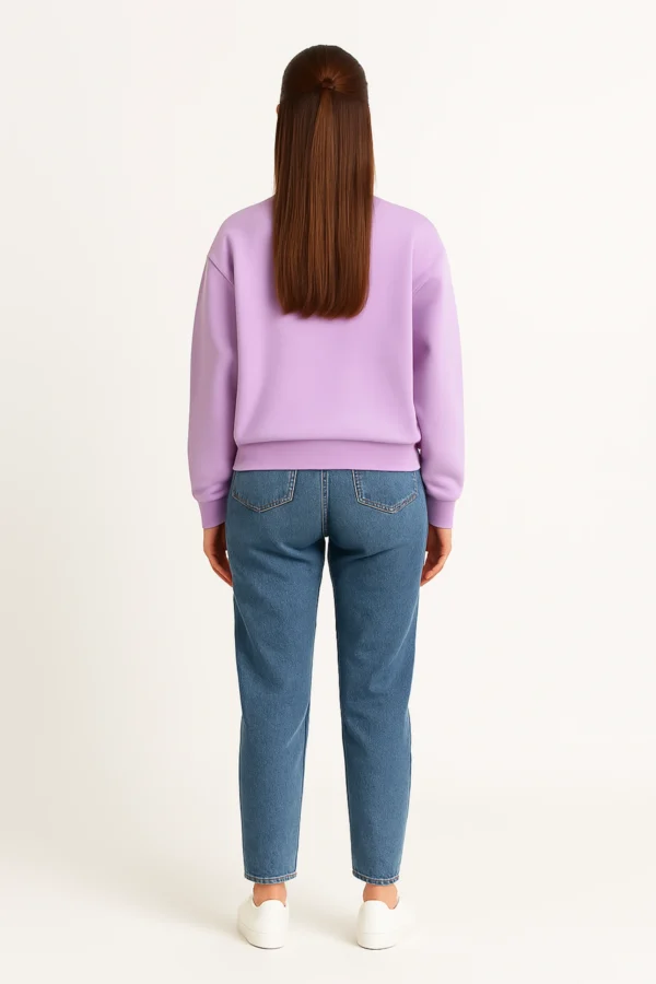 Lavender sweatshirt made from premium poly-cotton 3-thread fleece fabric with long sleeves, soft brushed interior, and classic regular fit.