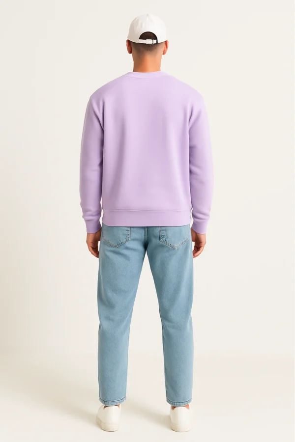 Lavender sweatshirt made from premium poly-cotton 3-thread fleece fabric with long sleeves, soft brushed interior, and classic regular fit.