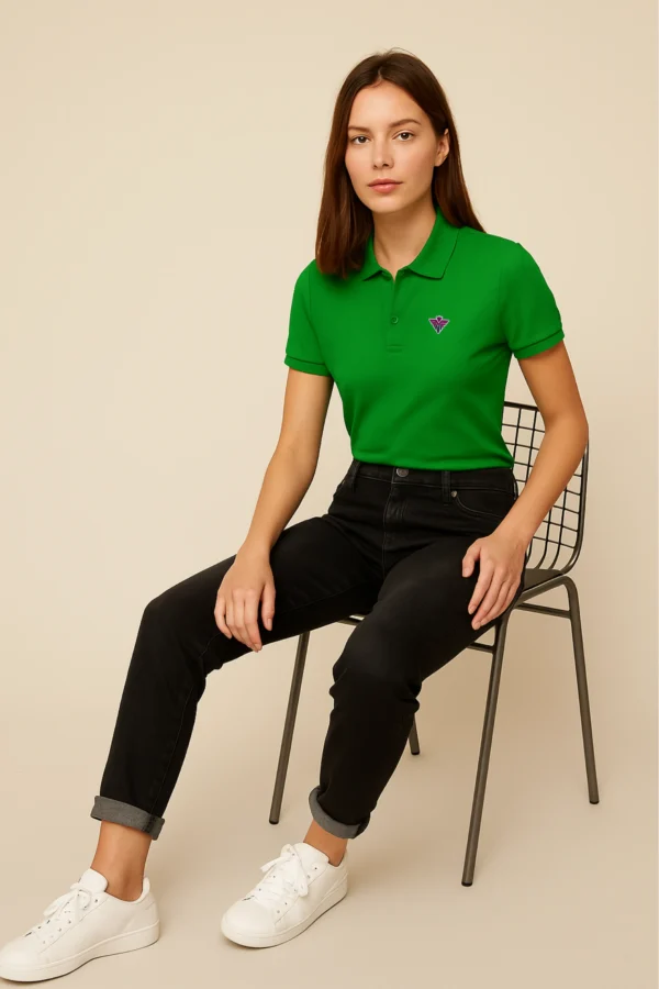 Parrot green polo t-shirt crafted from premium cotton blend double piqué fabric with short sleeves, buttoned collar, and regular fit