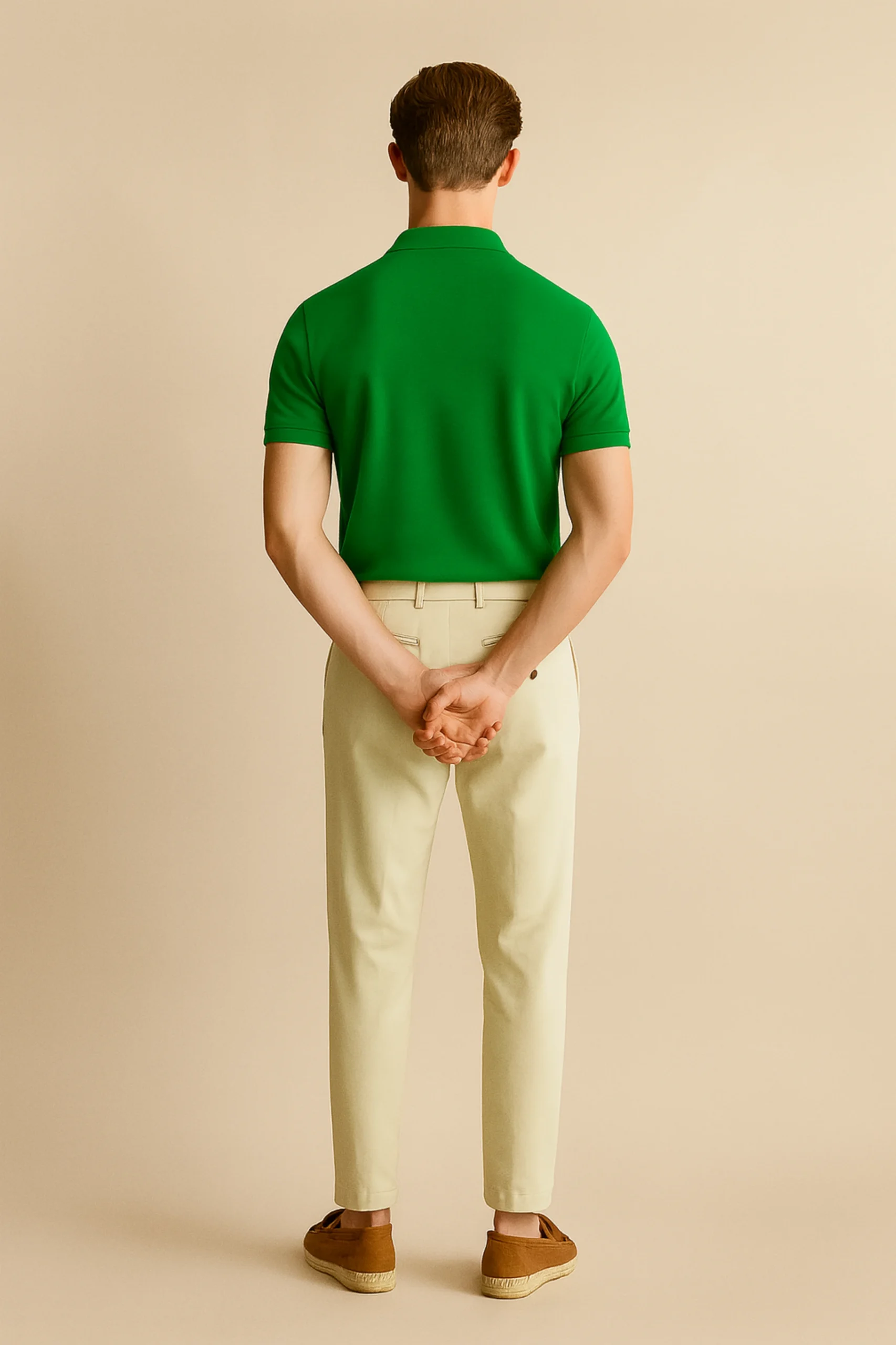Parrot green polo t-shirt crafted from premium cotton blend double piqué fabric with short sleeves, buttoned collar, and regular fit