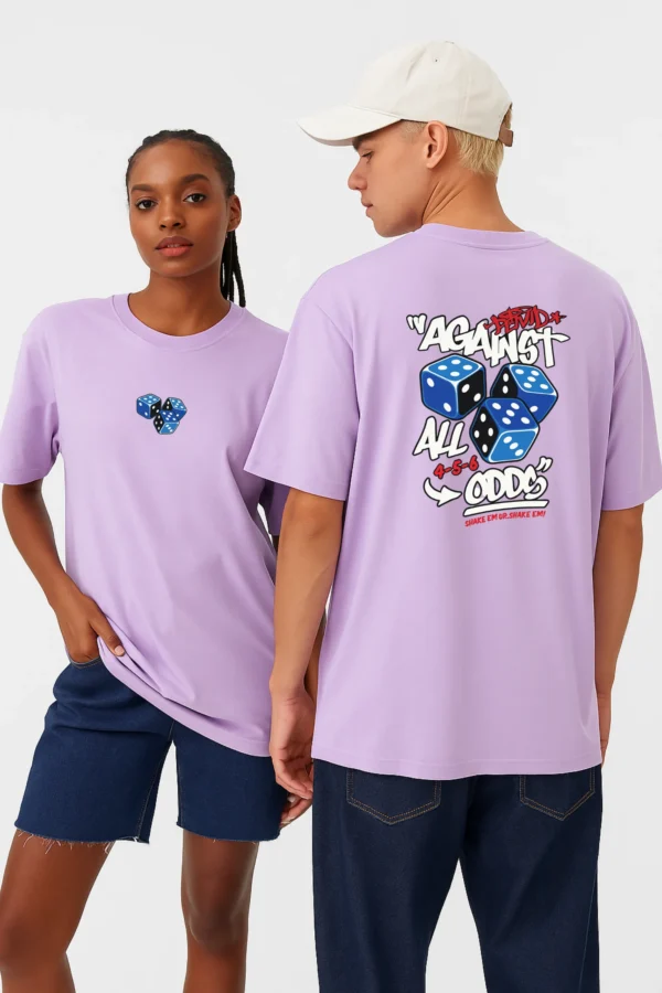 Roll Dice oversized t-shirt made from premium 240 GSM French Terry fabric, 52% cotton and 48% polyester blend, with bold dice graphic and relaxed fit