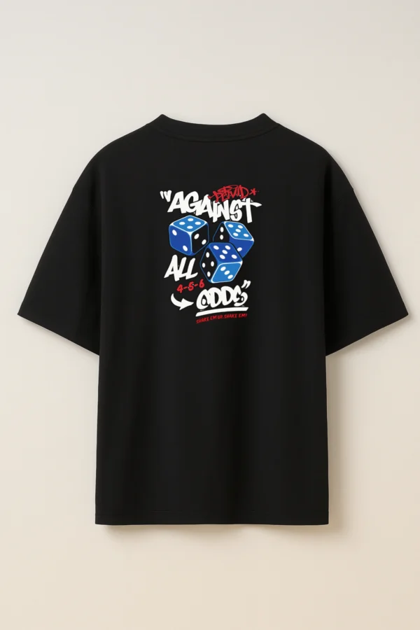 Roll Dice oversized t-shirt made from premium 240 GSM French Terry fabric, 52% cotton and 48% polyester blend, with bold dice graphic and relaxed fit