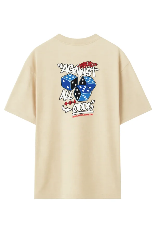 Roll Dice oversized t-shirt made from premium 240 GSM French Terry fabric, 52% cotton and 48% polyester blend, with bold dice graphic and relaxed fit