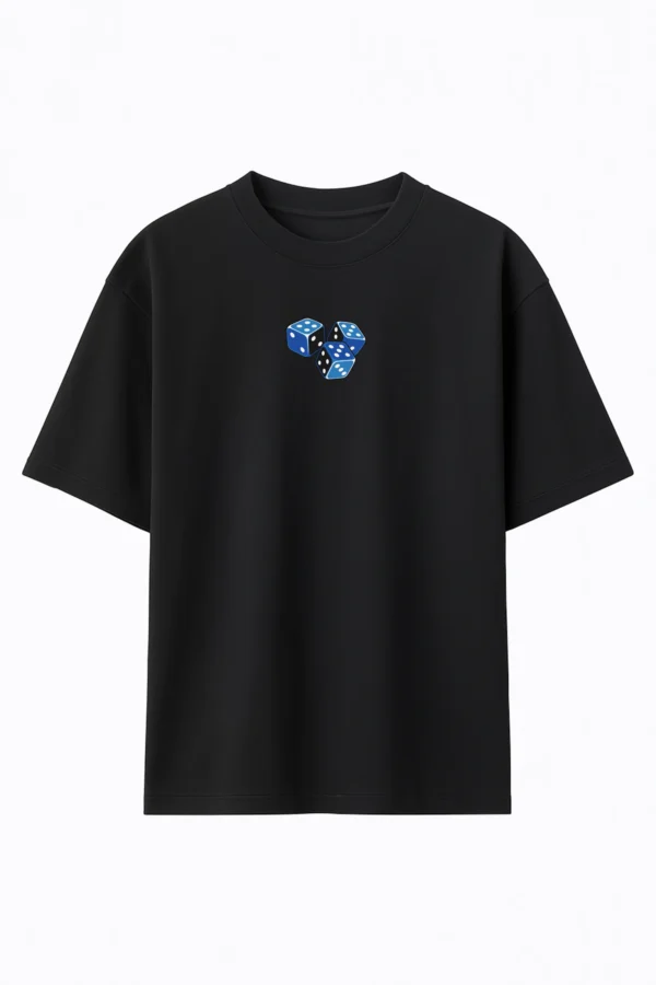 Roll Dice oversized t-shirt made from premium 240 GSM French Terry fabric, 52% cotton and 48% polyester blend, with bold dice graphic and relaxed fit