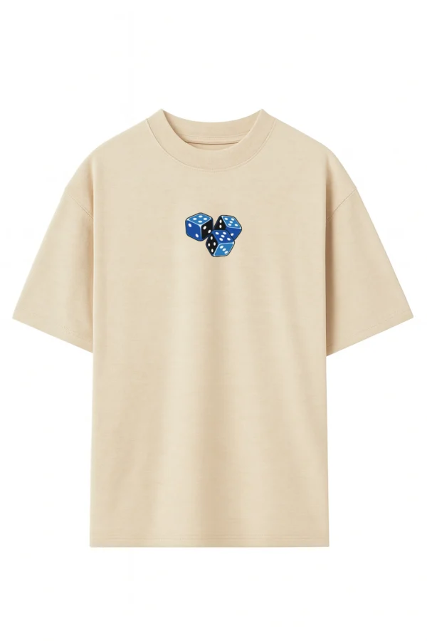 Roll Dice oversized t-shirt made from premium 240 GSM French Terry fabric, 52% cotton and 48% polyester blend, with bold dice graphic and relaxed fit