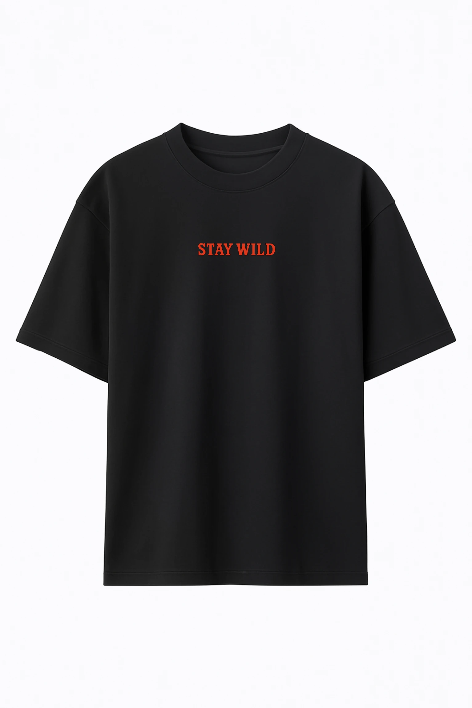 Stay Wild oversized t-shirt made from premium 240 GSM French Terry fabric, 52% cotton and 48% polyester blend, with bold graphic and relaxed fit