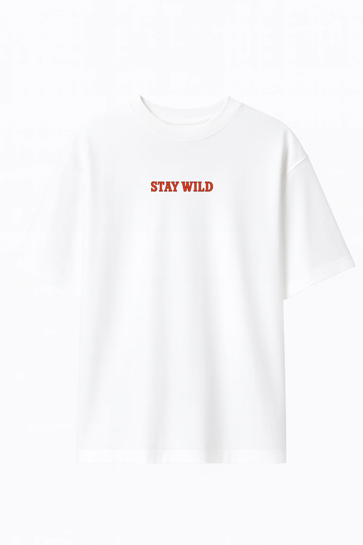 Stay Wild oversized t-shirt made from premium 240 GSM French Terry fabric, 52% cotton and 48% polyester blend, with bold graphic and relaxed fit