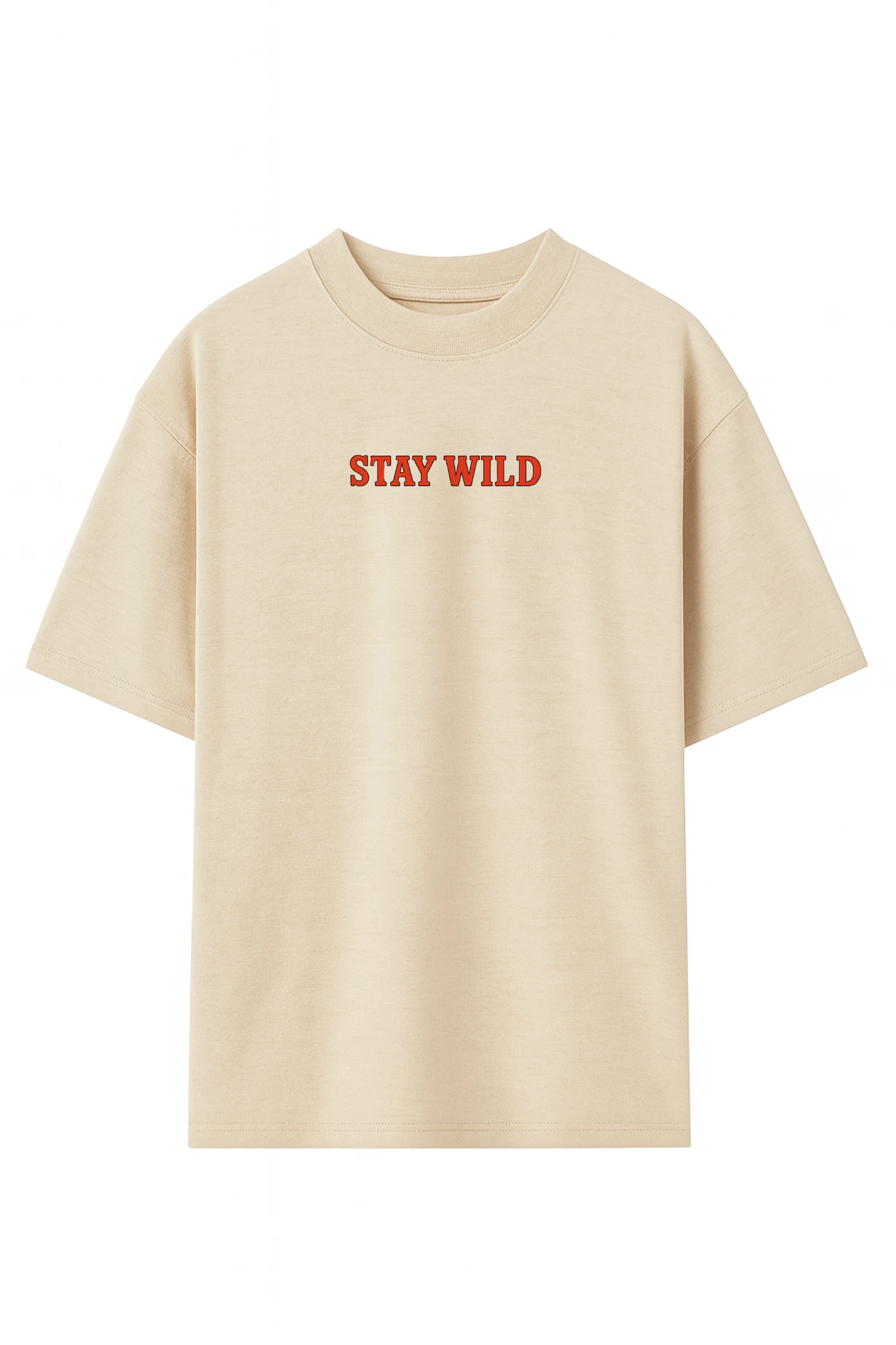 Stay Wild oversized t-shirt made from premium 240 GSM French Terry fabric, 52% cotton and 48% polyester blend, with bold graphic and relaxed fit