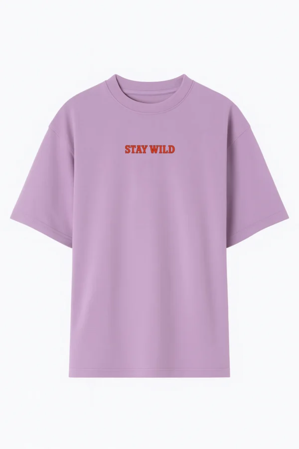 Stay Wild oversized t-shirt made from premium 240 GSM French Terry fabric, 52% cotton and 48% polyester blend, with bold graphic and relaxed fit