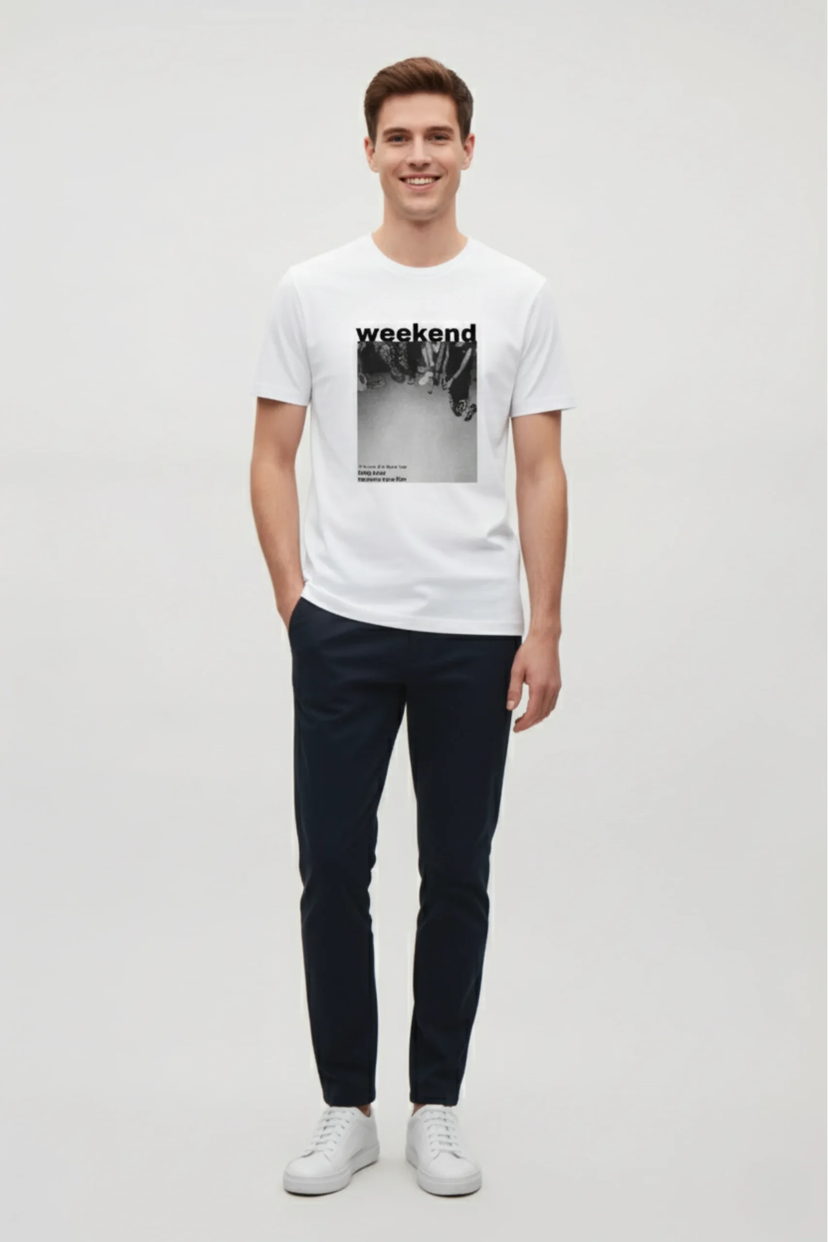 Weekend printed regular fit t-shirt made from soft 180 GSM single jersey cotton-poly blend fabric with breathable comfort and casual style.