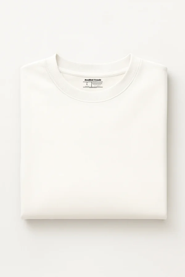 White sweatshirt crafted from premium poly-cotton 3-thread fleece fabric with long sleeves, soft brushed interior, and regular fit