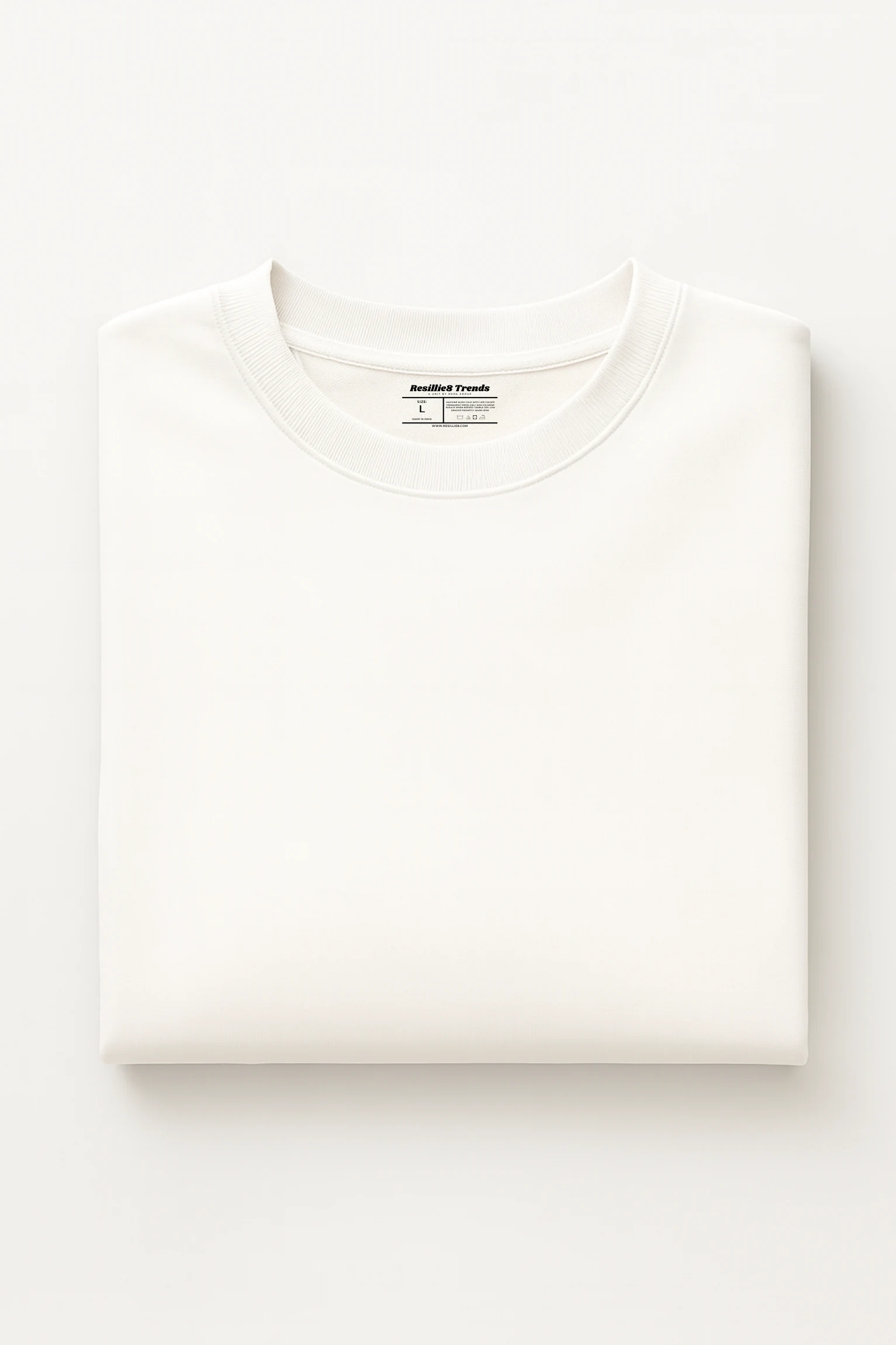 White sweatshirt crafted from premium poly-cotton 3-thread fleece fabric with long sleeves, soft brushed interior, and regular fit